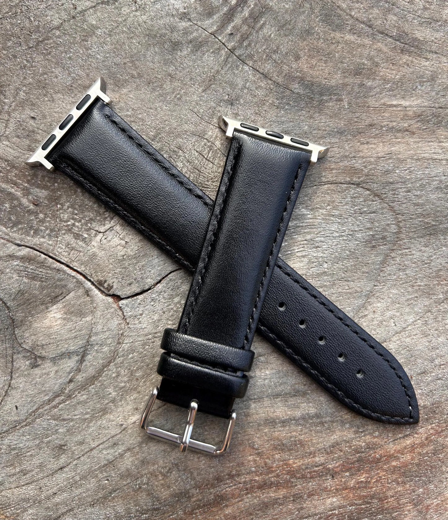 Personalised Black Leather Apple Watch Strap, 38mm 40mm 41mm 42mm 44mm 45mm, Series 7 6 5 4 3 2 1 SE, Engraved Apple Watch Band, iWatch Band