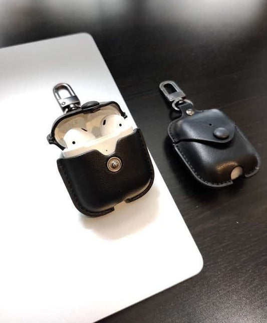 Personalised Black Apple Airpod Case, Protective Case Protector, Engraved and Handmade PU Leather, Customised Airpod Case