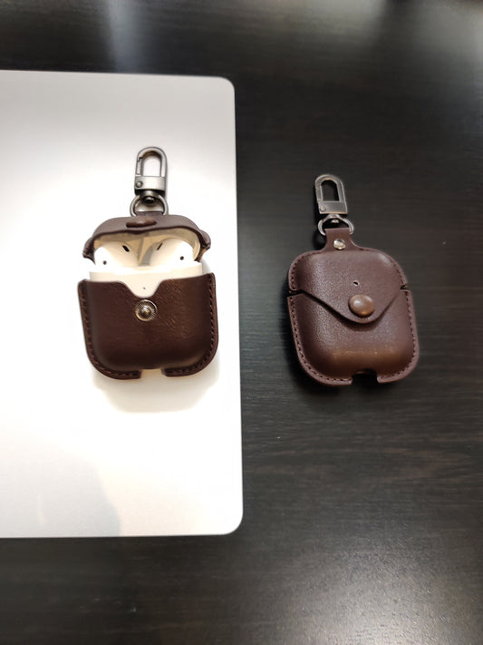 Personalised Dark Brown Apple Airpod Case, Protective Case Protector, Engraved and Handmade PU Leather, Customised Airpod Case