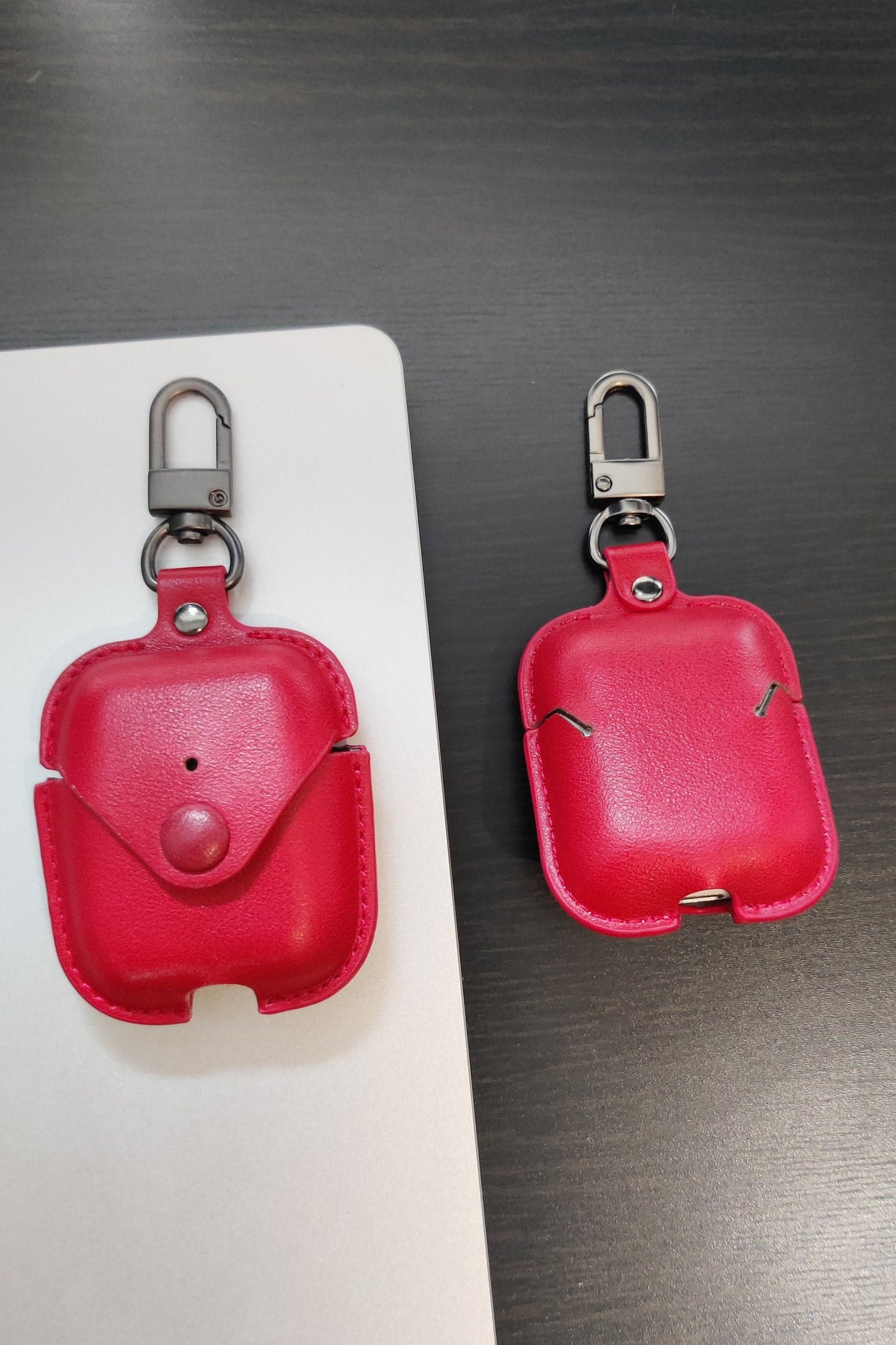 Personalised Red Apple Airpod Case, Protective Case Protector, Engraved and Handmade PU Leather, Customised Airpod Case