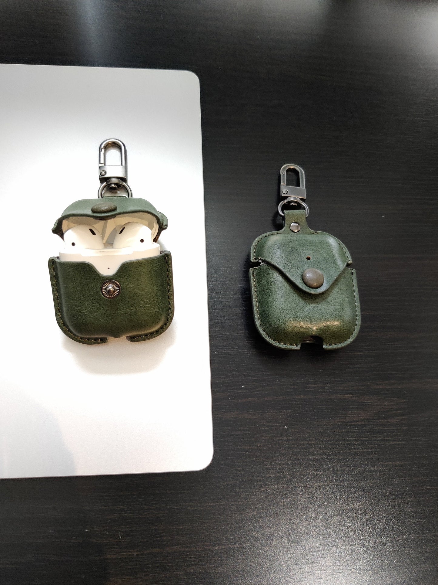 Personalised Green Apple Airpod Case, Protective Case Protector, Engraved and Handmade PU Leather, Customised Airpod Case
