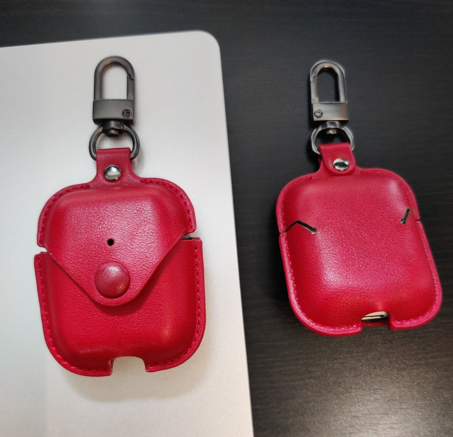 Personalised Red Apple Airpod Case, Protective Case Protector, Engraved and Handmade PU Leather, Customised Airpod Case