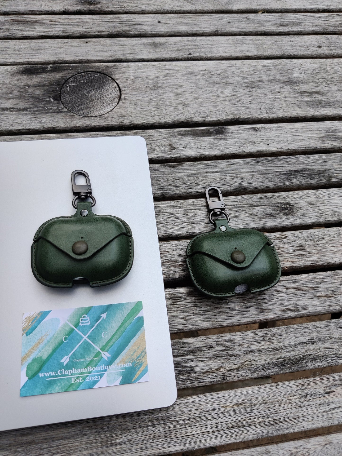 Personalised Green Apple Airpod Pro Case, Protective Case Cover, Engraved and Handmade PU Leather, Customised AirPod Case