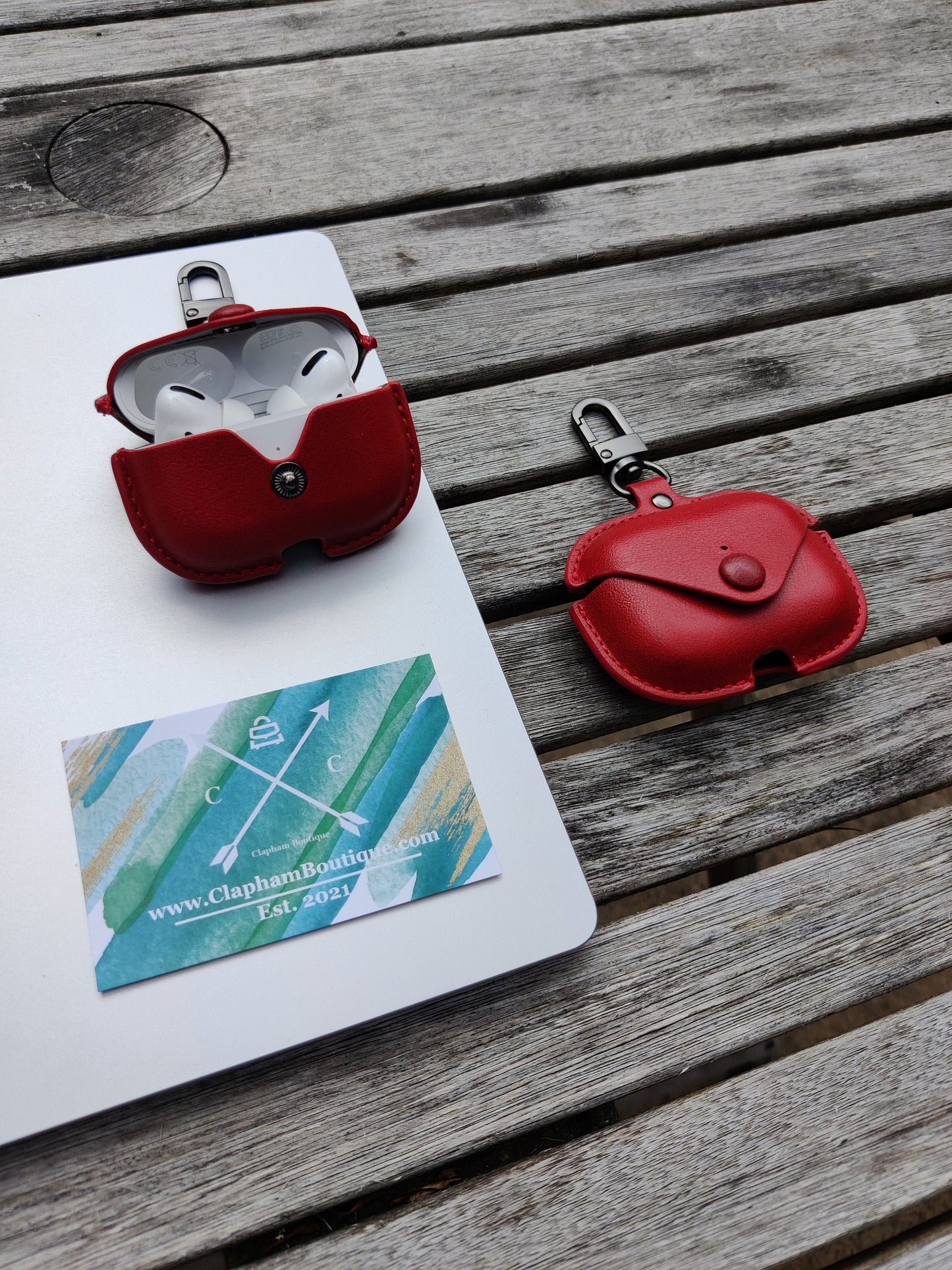 Personalised Red Apple Airpod Pro Case, Protective Case Cover, Engraved and Handmade PU Leather, Customised AirPod Case